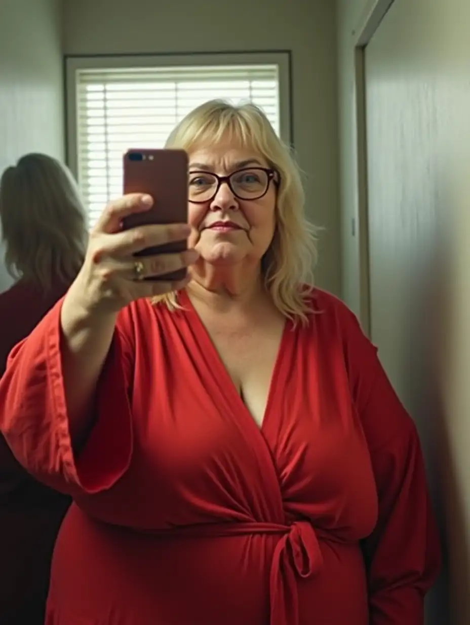 FullBody-Mirror-Selfie-of-Elderly-Woman-in-Fitting-Room-with-Platinum-Blonde-Hair