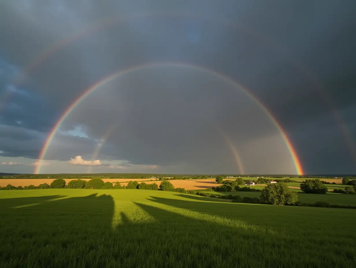 Sunset-Rainbow-in-a-Serene-Countryside-Storm