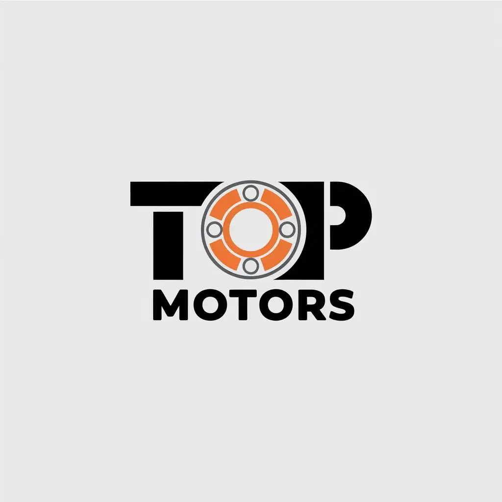 LOGO Design for Top Motors Black and Orange with Spare Car Parts in a Minimalistic Style