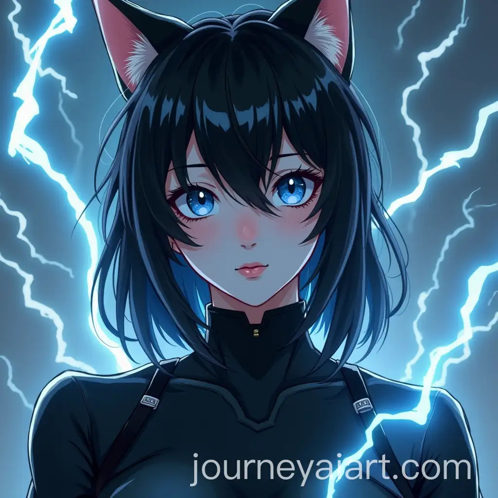 Powerful-Woman-in-Black-Military-Cat-Suit-with-Thunder-Abilities