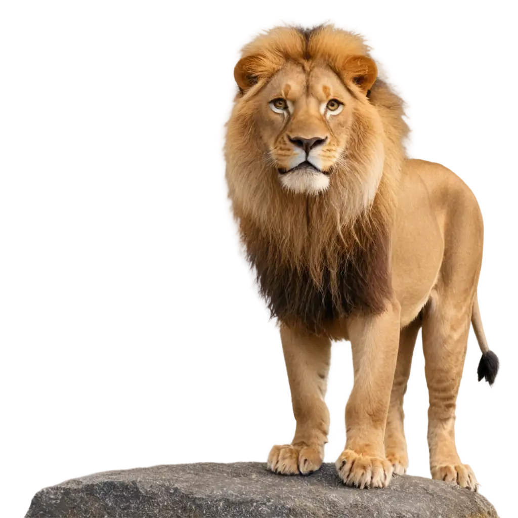 Majestic-Lion-Standing-on-a-Rock-Overlooking-the-Savannah-HighQuality-PNG-Image-for-Versatile-Use