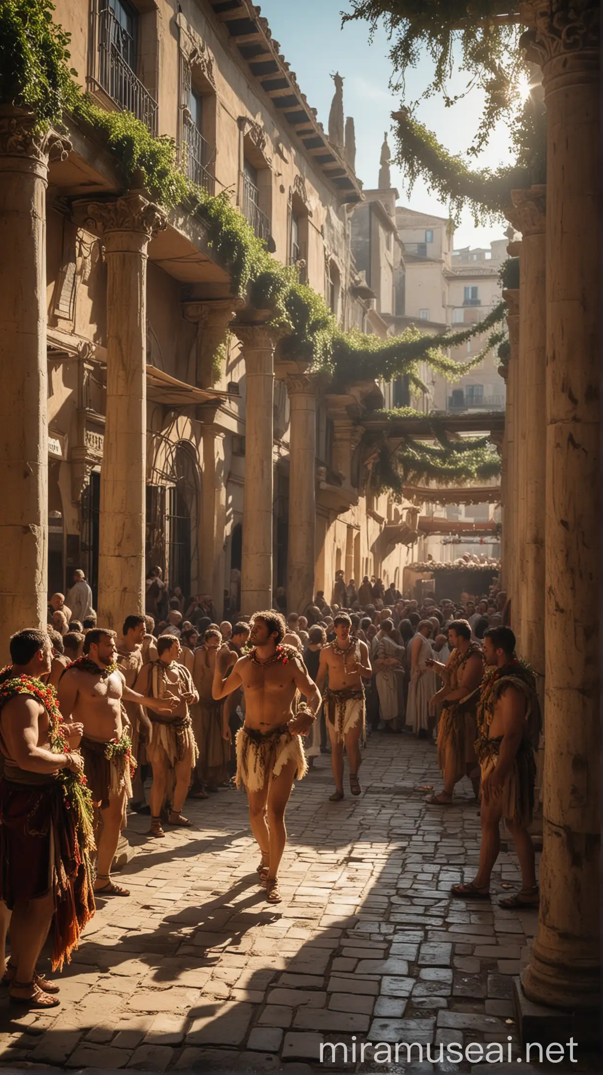 Ancient Roman Lupercalia Festival in a Vibrant Courtyard