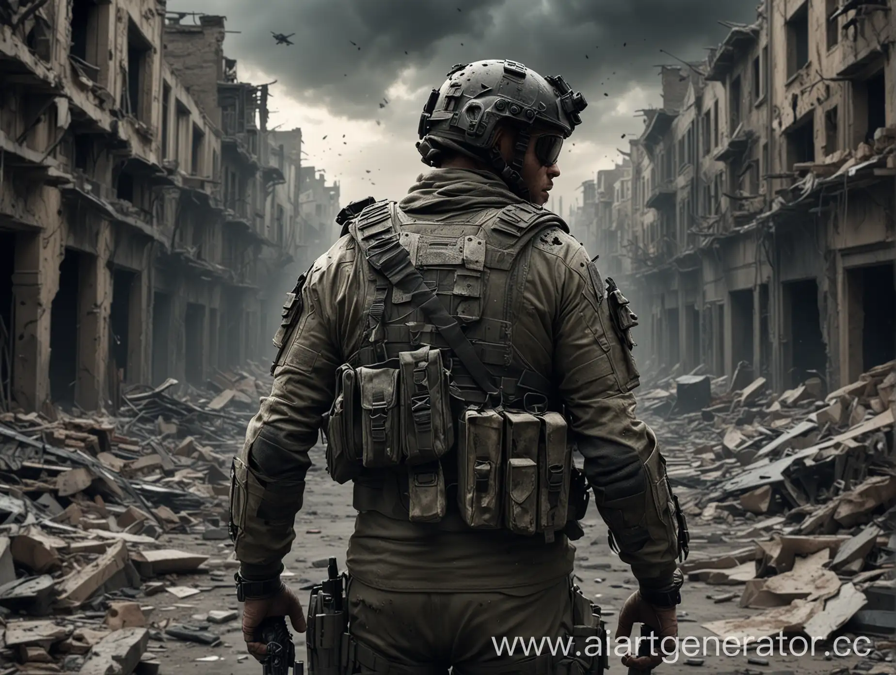 Elite-Fighter-in-Special-Forces-Gear-in-a-Dark-Destroyed-City