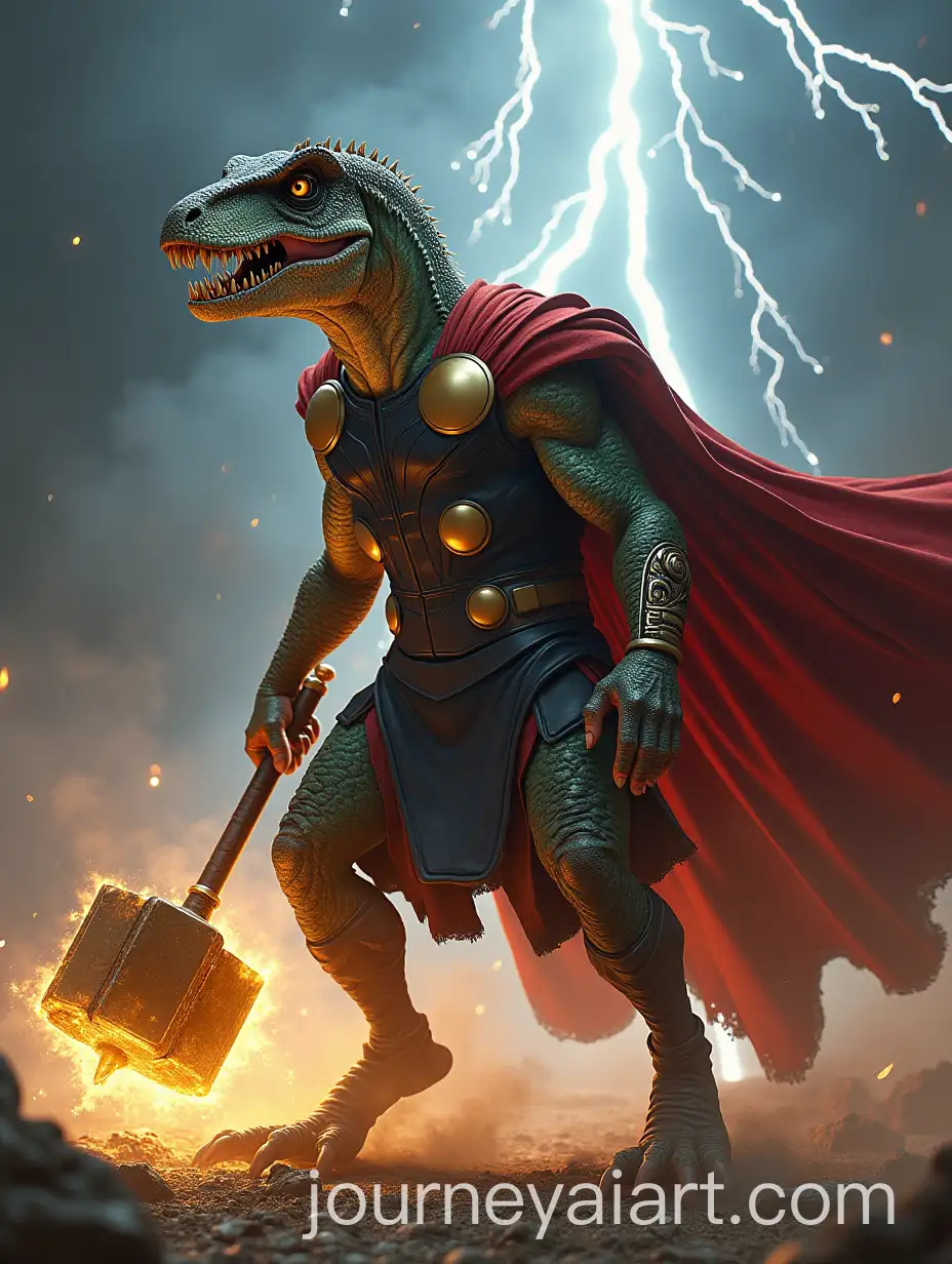 Thor-Merged-with-Velociraptor-Charging-Through-Lightning-Strikes