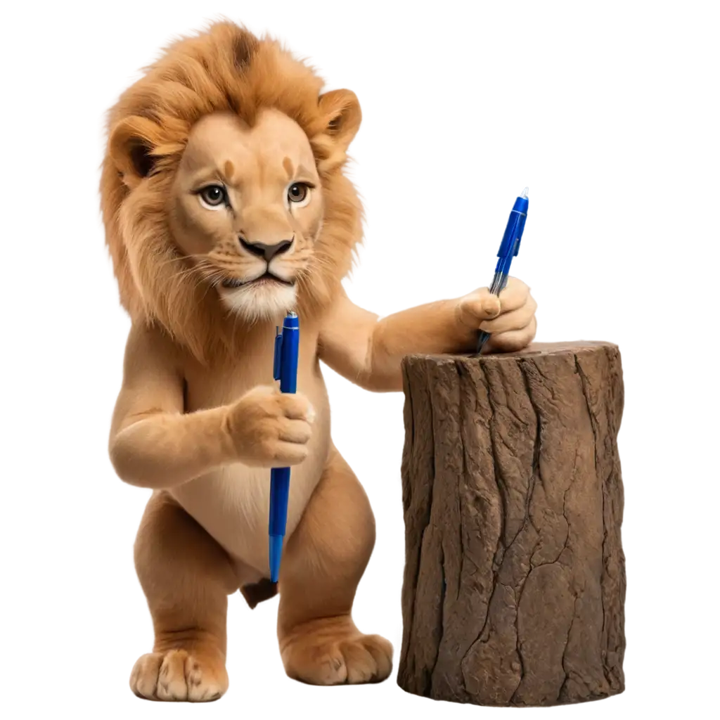 Lion-with-Pen-in-Hand-PNG-Image-A-Creative-Symbol-of-Strength-and-Wisdom