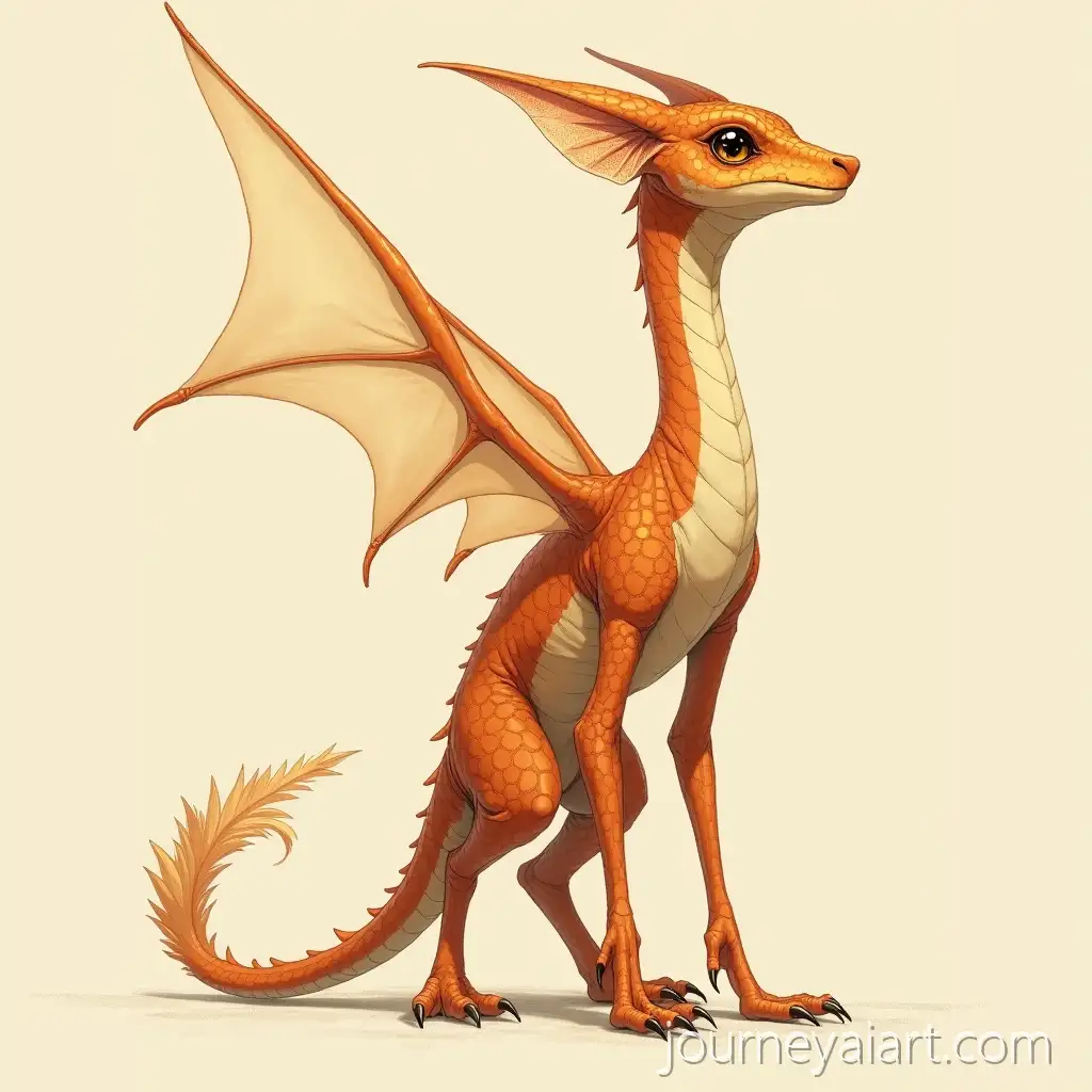 Slender-Iridescent-Dragon-Creature-with-Webbed-Wings-and-Amber-Eyes-in-Warm-Sketch-Style