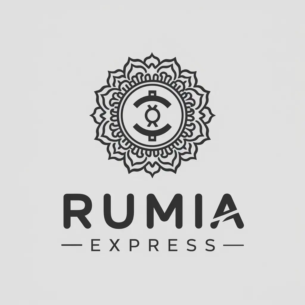 a vector logo design,with the text "rumia express", main symbol:A mandala for a cent that will have a symbol associated with taxi or delivery,Minimalistic,be used in Taxi delivery industry,clear background