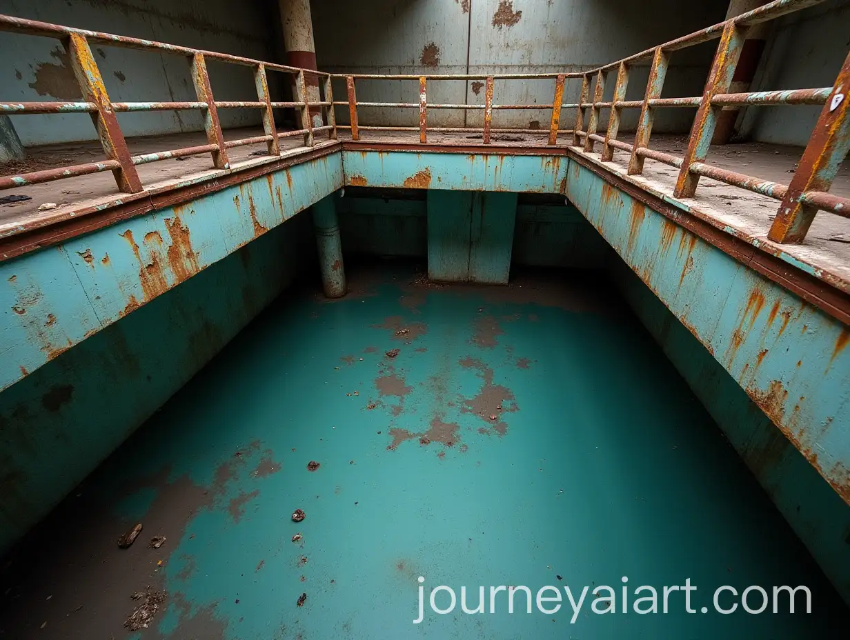 Abandoned-Pool-View-from-Second-Floor-with-Rusty-Stairs-and-Graffiti