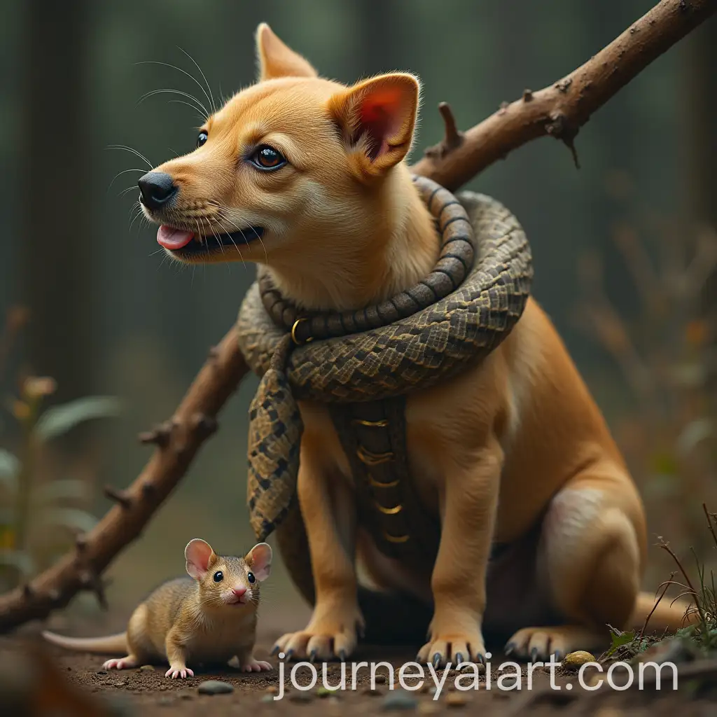 SurrealAI-Art-Prompt-Expansion-Animal-Hybrid-DogRatSnake-Fusion-on-a-Stick