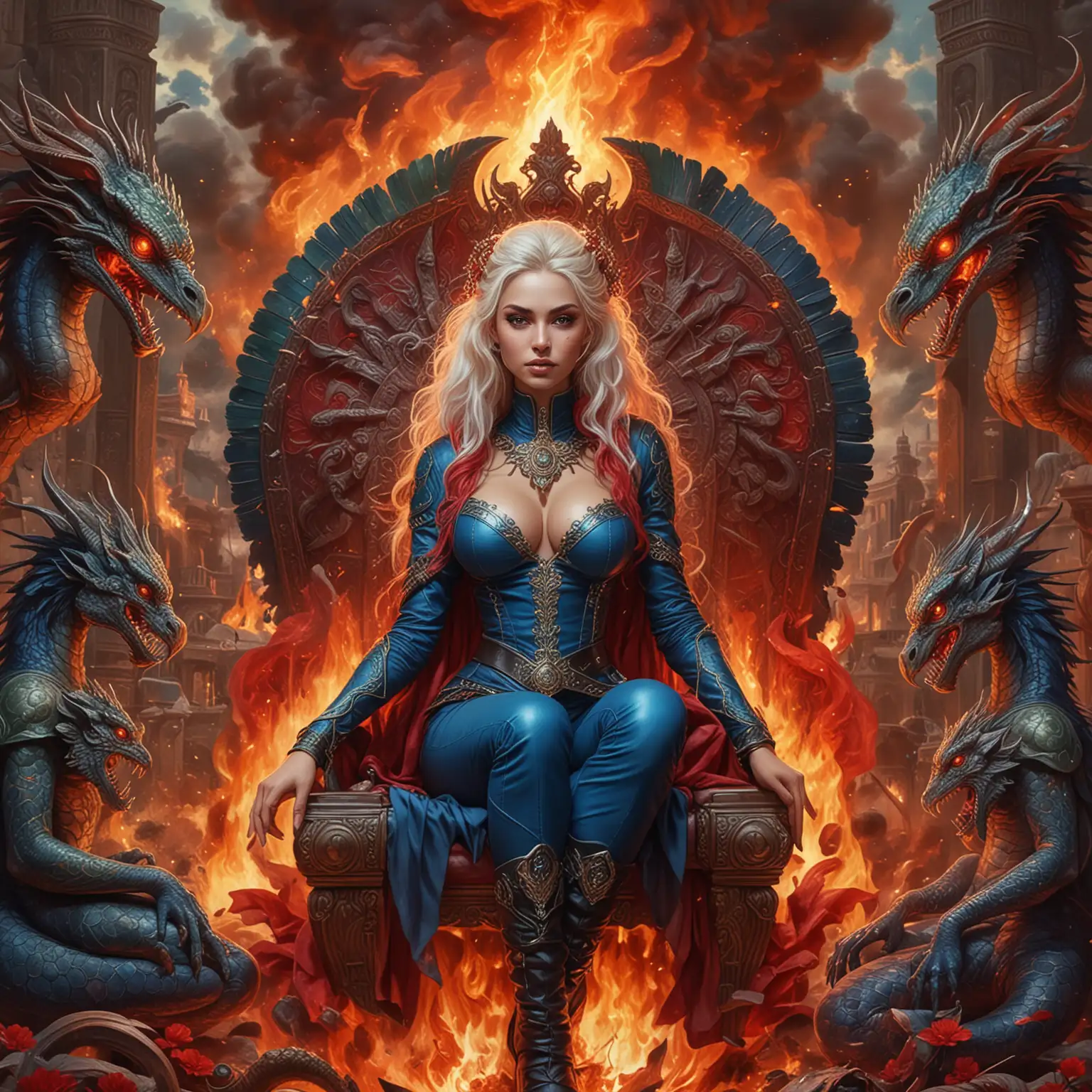 Majestic Empress Sorceresses Commanding Fire and Dragons