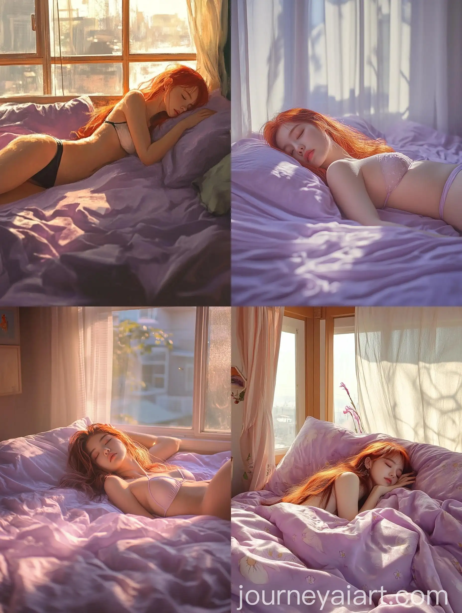 Morning-Light-Portrait-of-Yuqi-Song-in-Lavender-Silk-Sheets