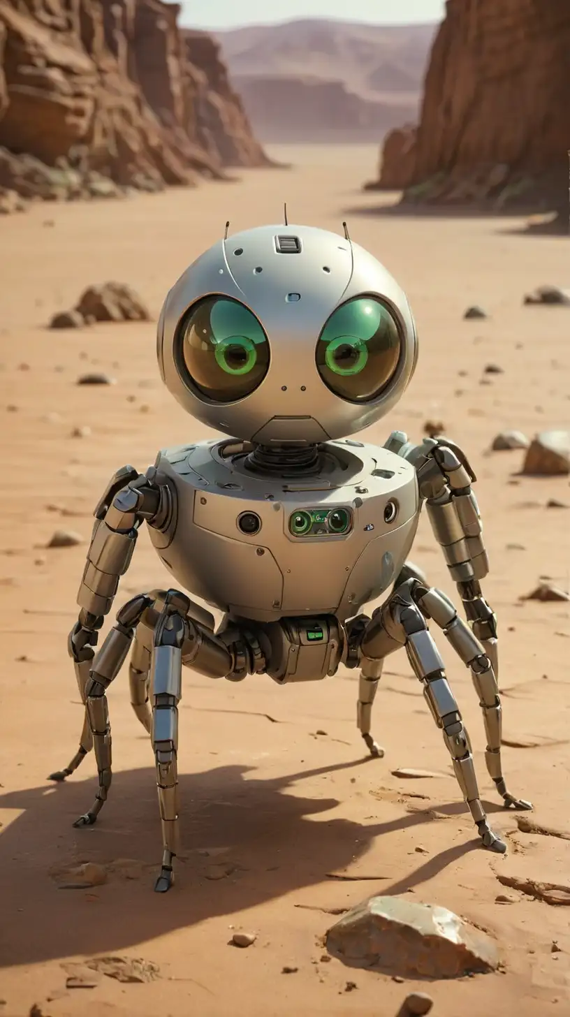 SpiderLike Robot with Green Eyes in Martian Habitat