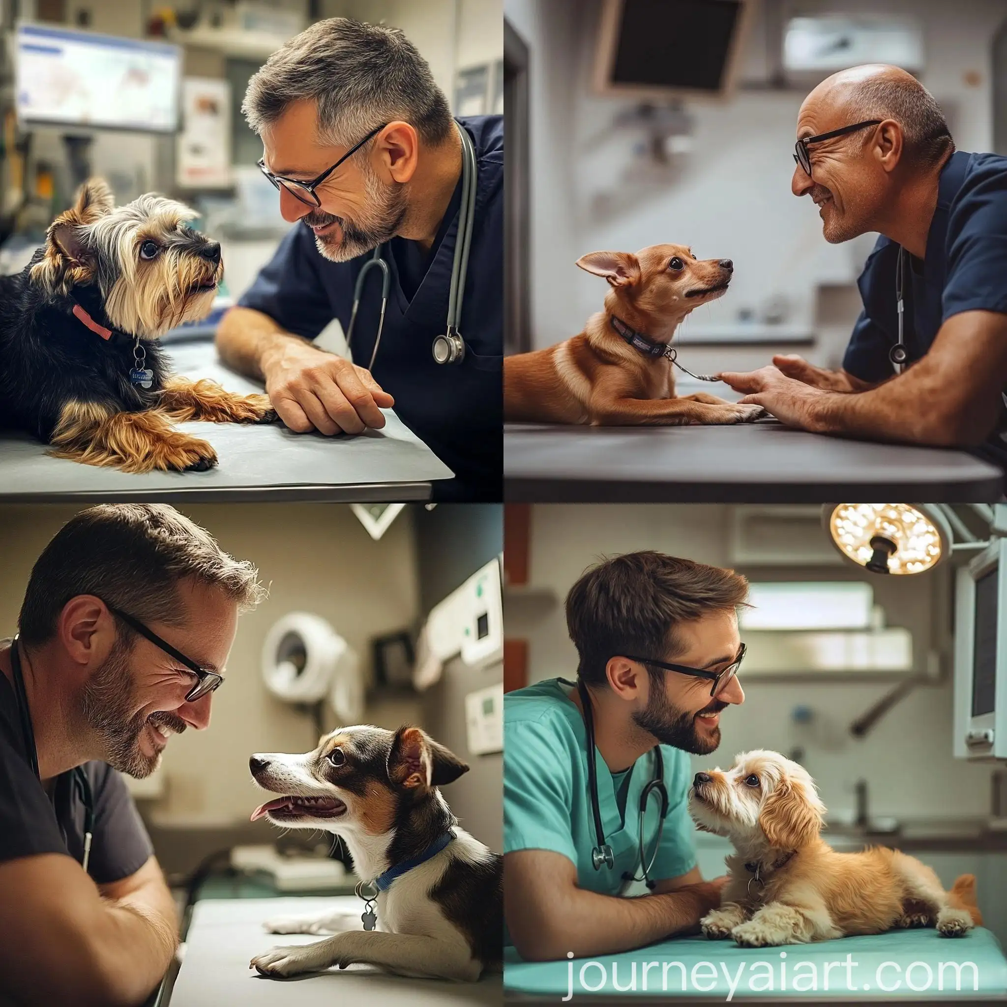 Cute-Dog-at-Modern-Veterinary-Clinic-with-Gentle-Vet