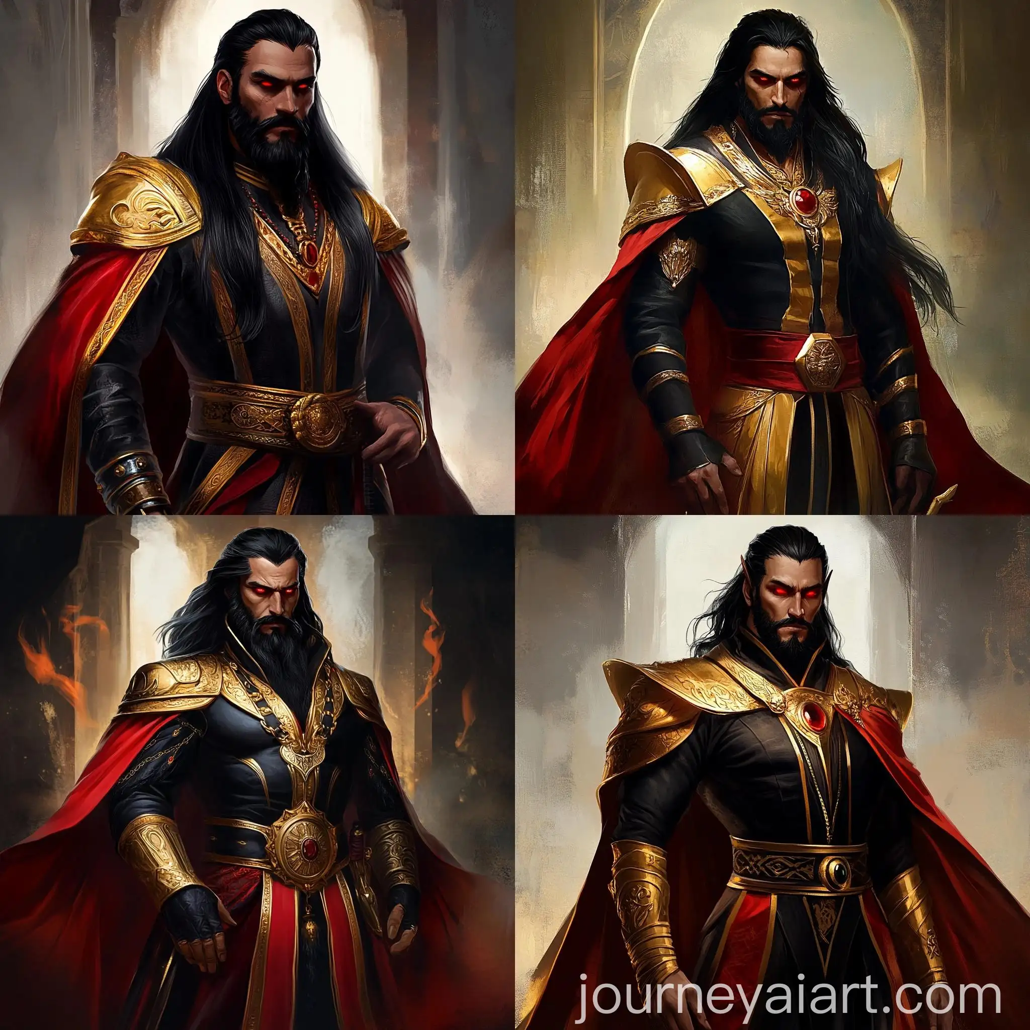 Mystical-Warlock-in-Gold-Black-and-Red-Robes-with-Cape