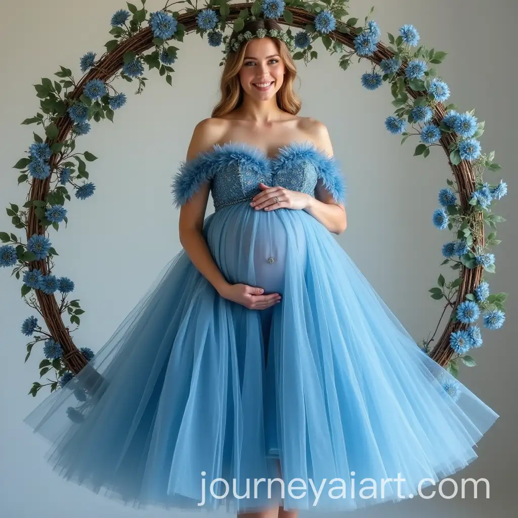 Dark-Blue-Tulle-and-Flower-Circle-Swing-with-Light-Blue-Maternity-Outfit