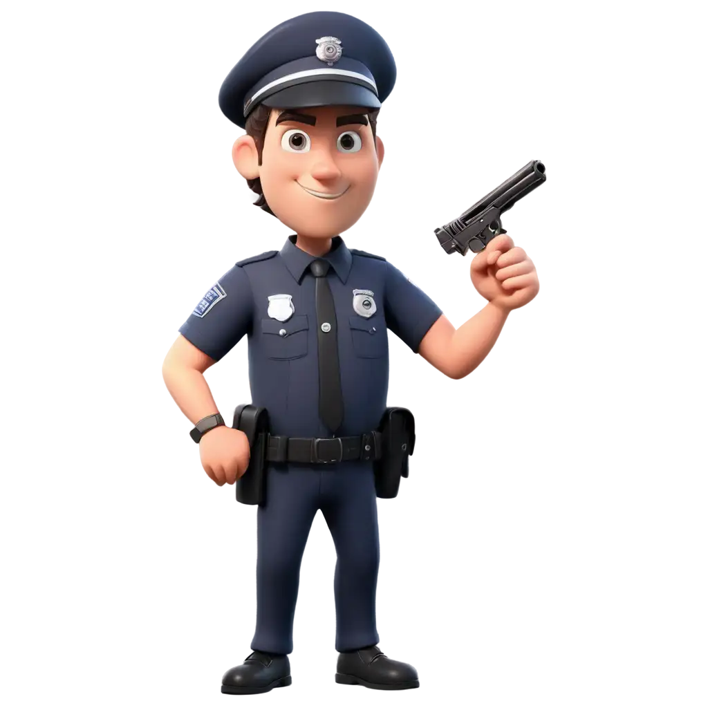 Police officer pointing gun 3d cartoon