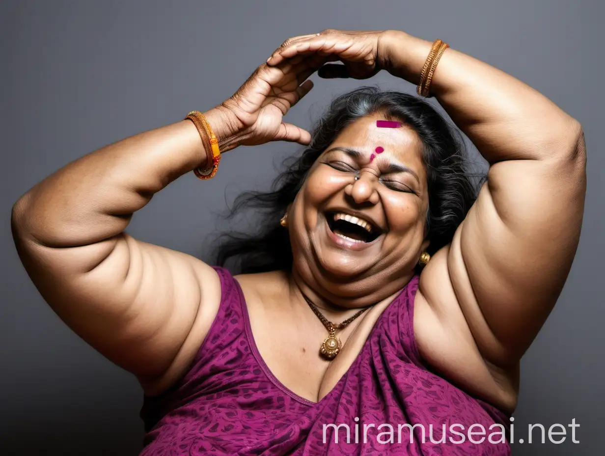 Mature Indian Woman Laughing with Joy Embracing Natural Beauty