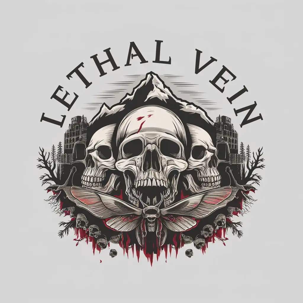 LOGO Design for LETHAL VEIN Vintage Dark Emo Metalrock Grunge 90s Logo with Skulls and Blood