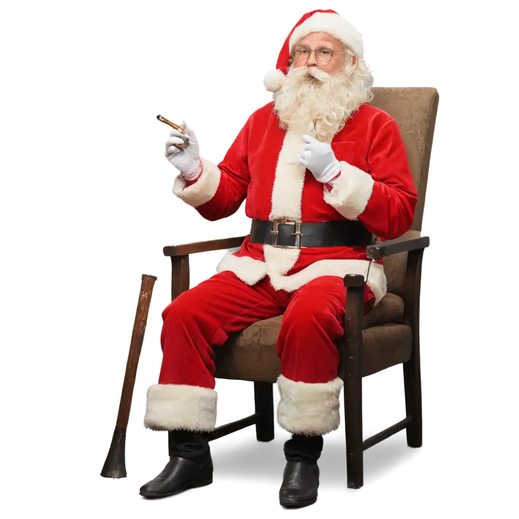 Father-Christmas-Sitting-in-an-Armchair-Smoking-a-Pipe-PNG-Image-HighQuality-Holiday-Artwork-for-Festive-Projects