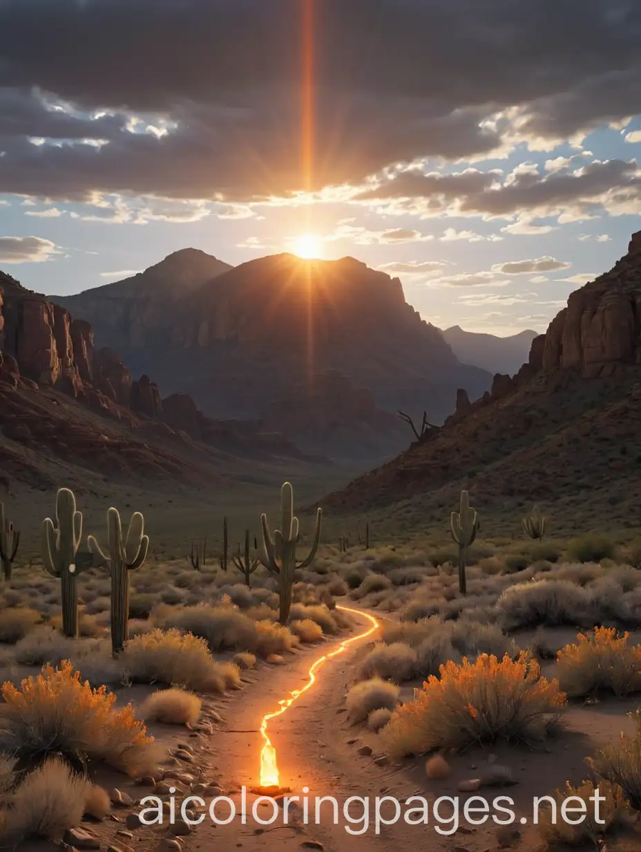 Arizona-Desert-Landscape-with-Glowing-Orange-Beacon-of-Light-Realistic-Coloring-Page