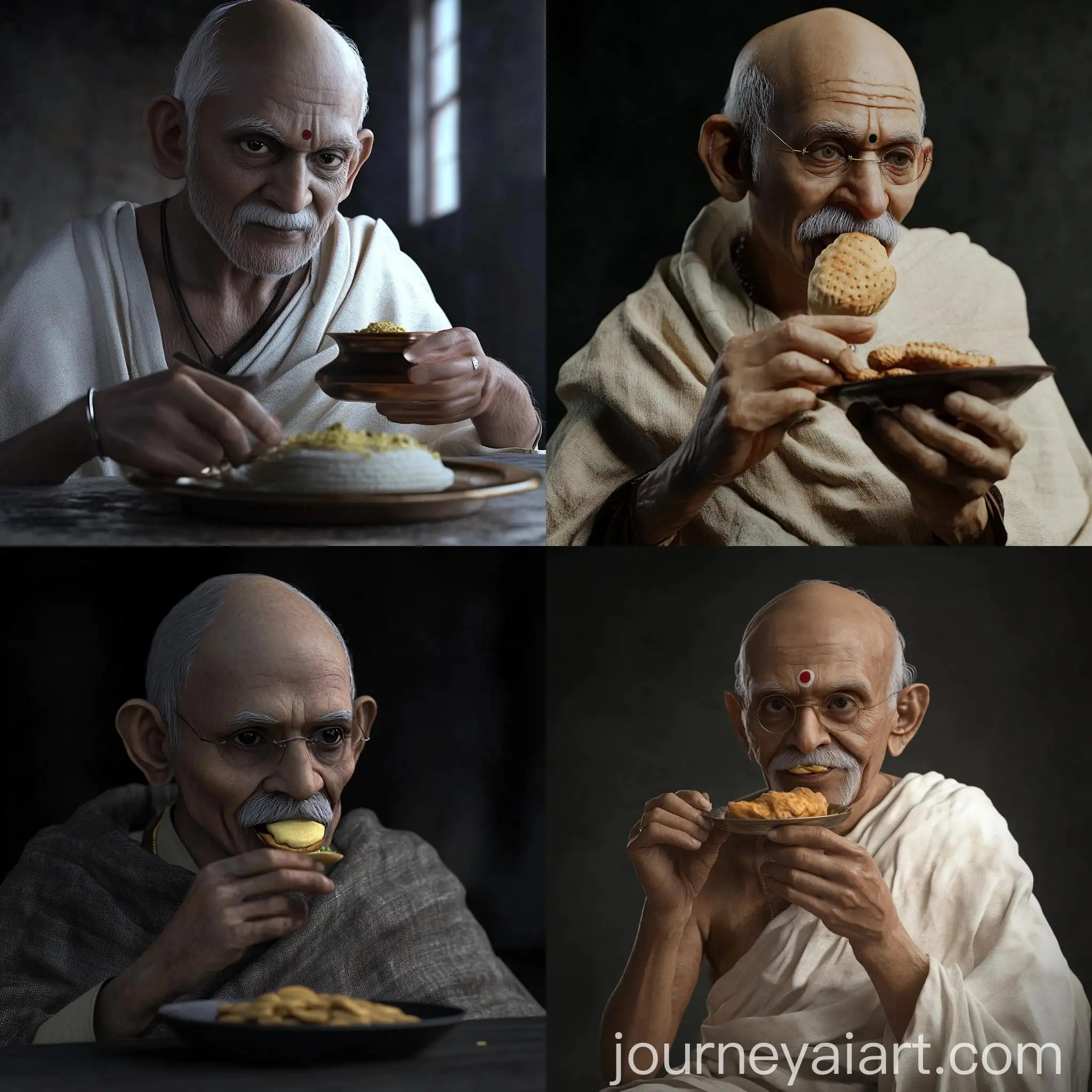 Mahatma-Gandhi-Eating-Food-Realistic-4K-Portrait