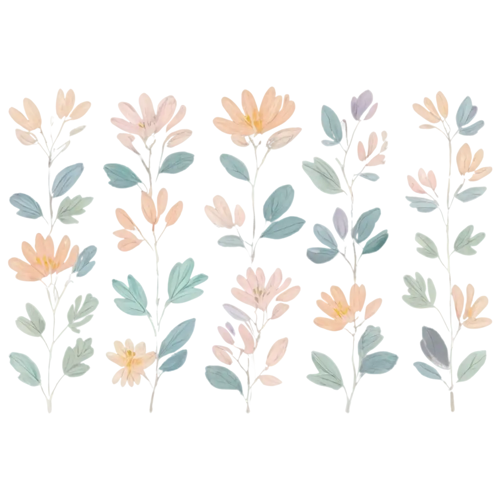 A delicate pattern of pastel flowers and leaves with a hand-drawn look