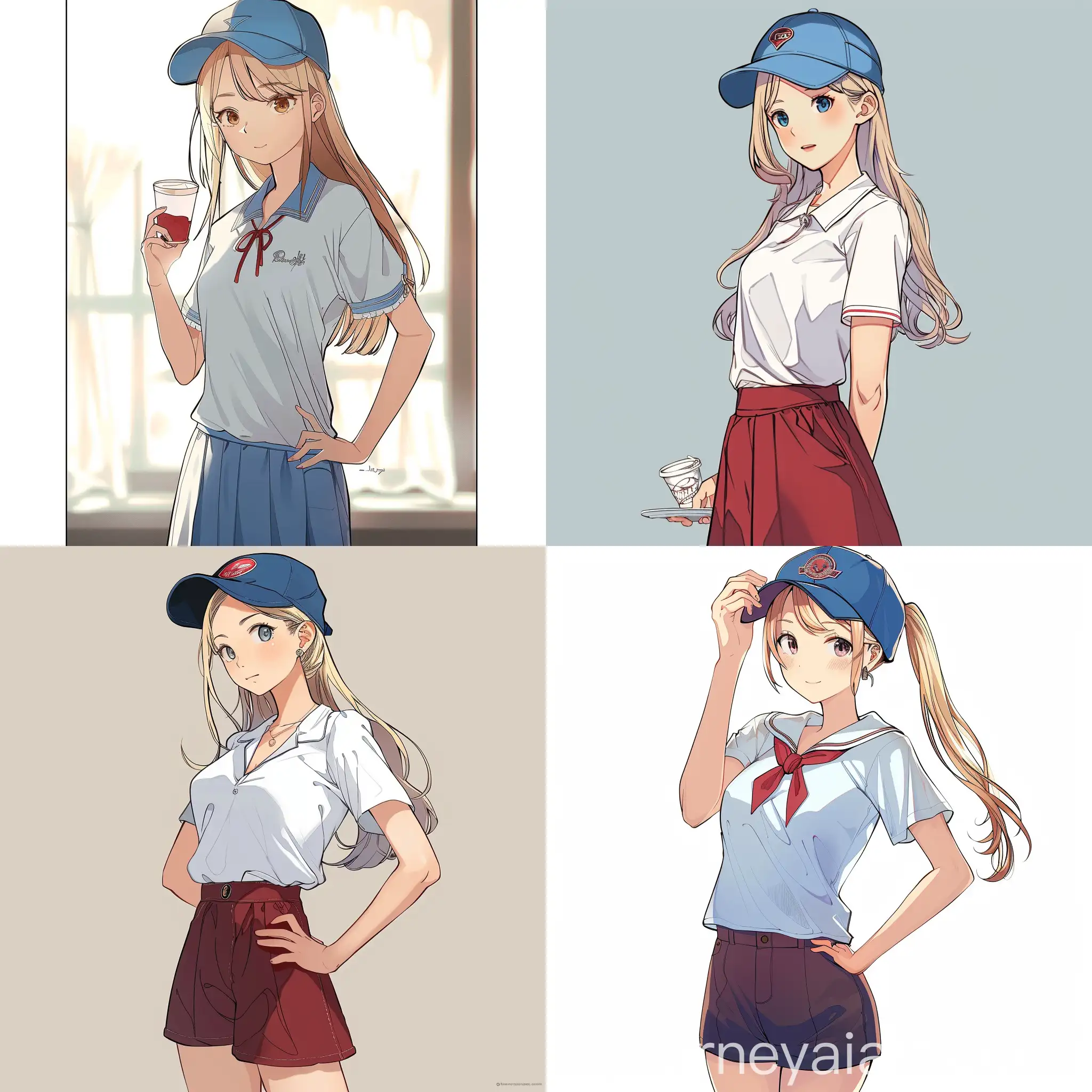 Anime-Girl-in-Oversized-TShirt-with-Blonde-Hair-and-Blue-Cap