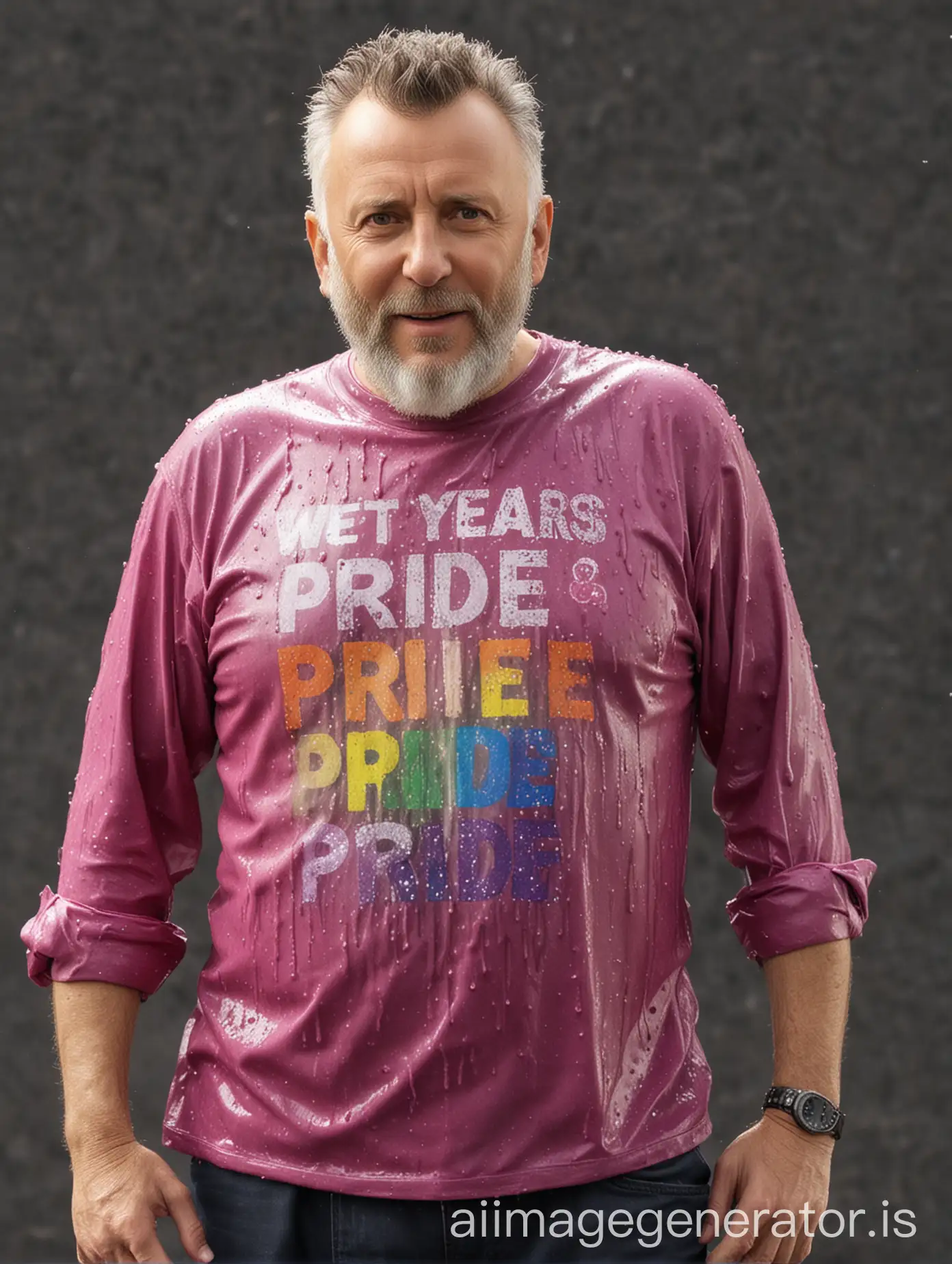 Paul-reiser-68-years-old-wear-wet-pride-shirt--with-big-tummy--and-bearded--