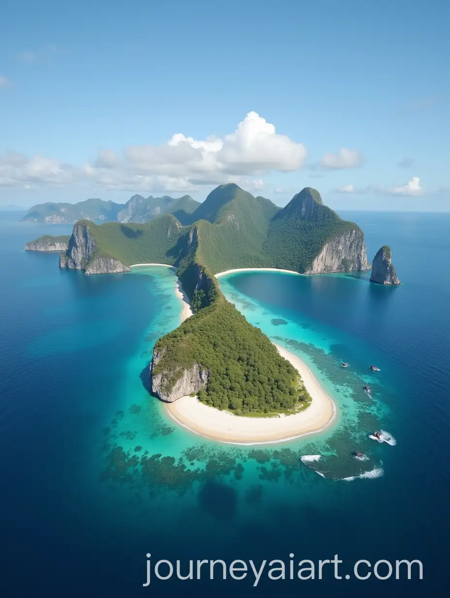 Aerial-View-of-a-Serene-Beach-by-an-Island