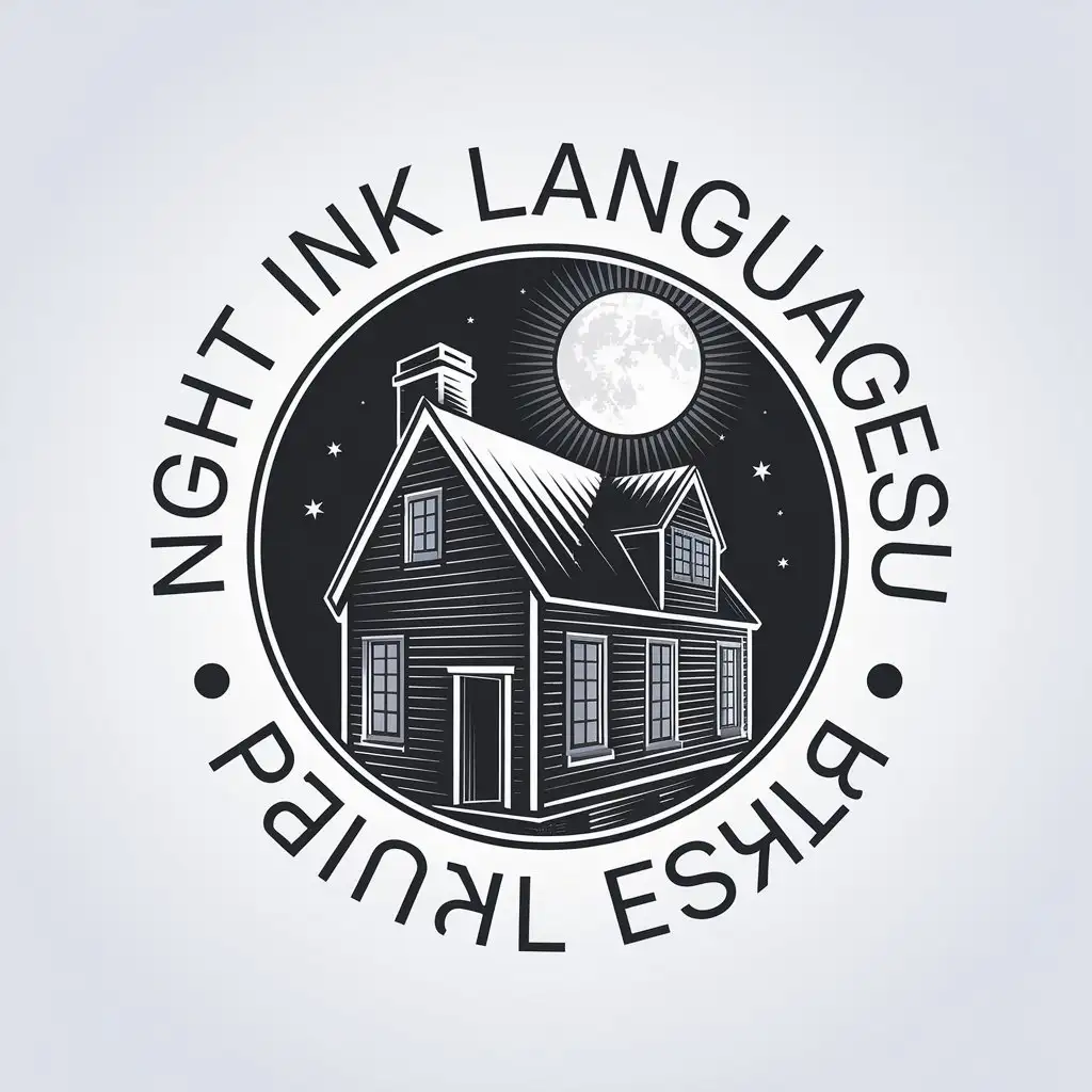 LOGO-Design-For-Night-Ink-Language-Sun-Classic-House-with-Moonlight-Theme