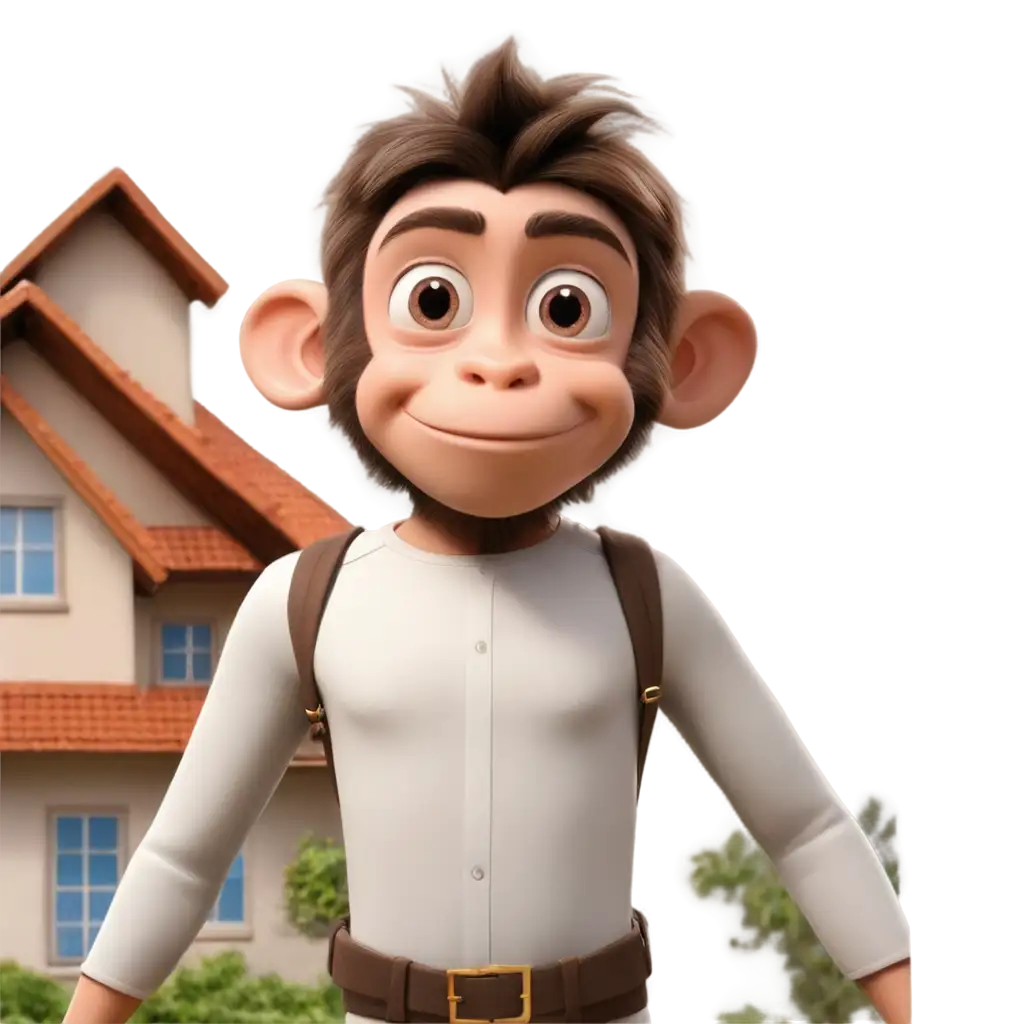 Cute-Monkey-PNG-Image-in-Front-of-a-House-Background-for-Creative-Uses