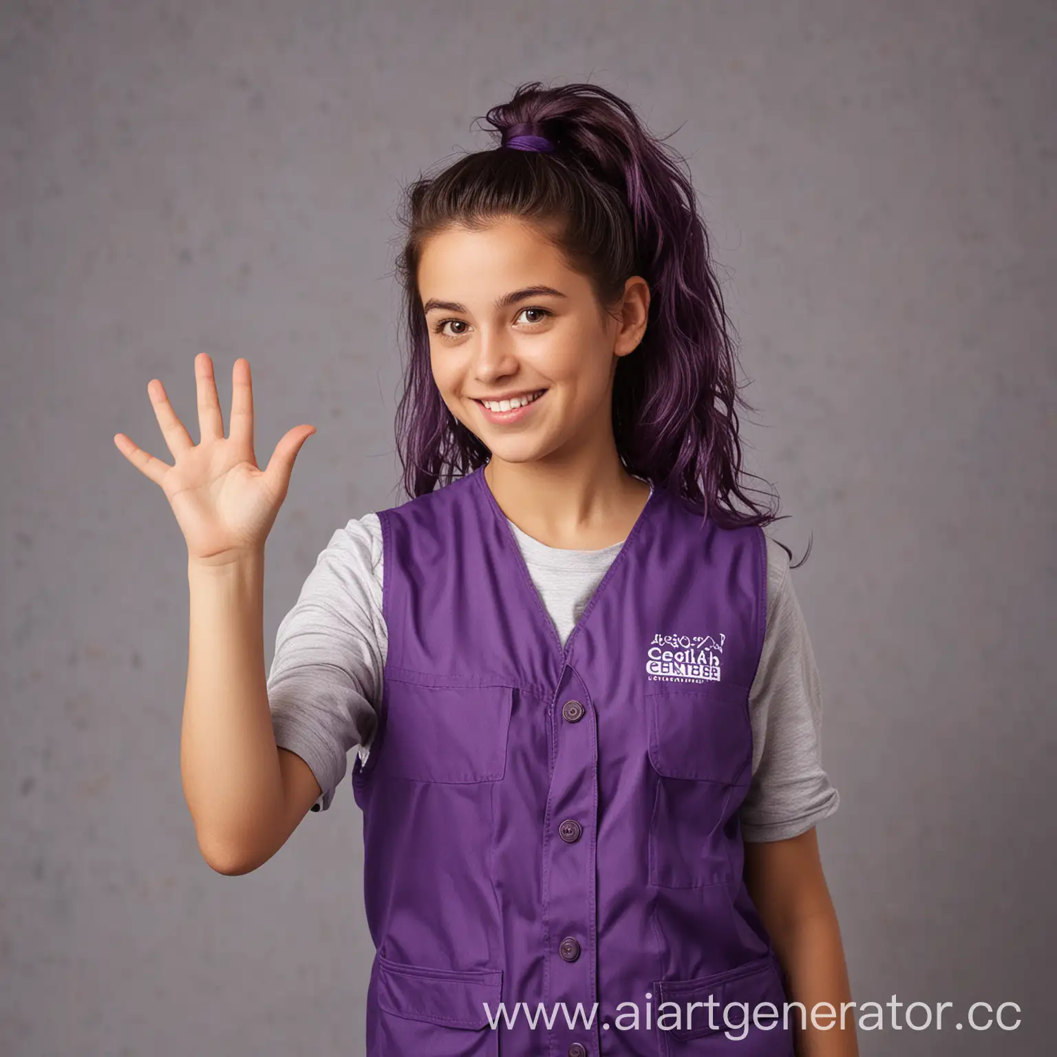 Child-Center-Employee-Waving-Hand-in-Purple-Vest