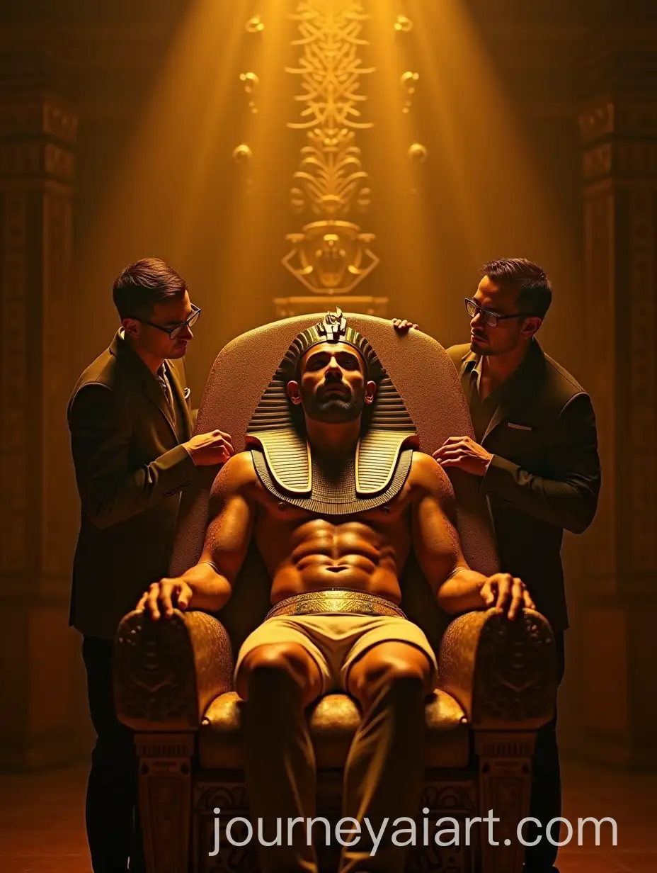 Ancient-Egyptian-Pharaoh-with-TikTok-Crown-on-Golden-Throne