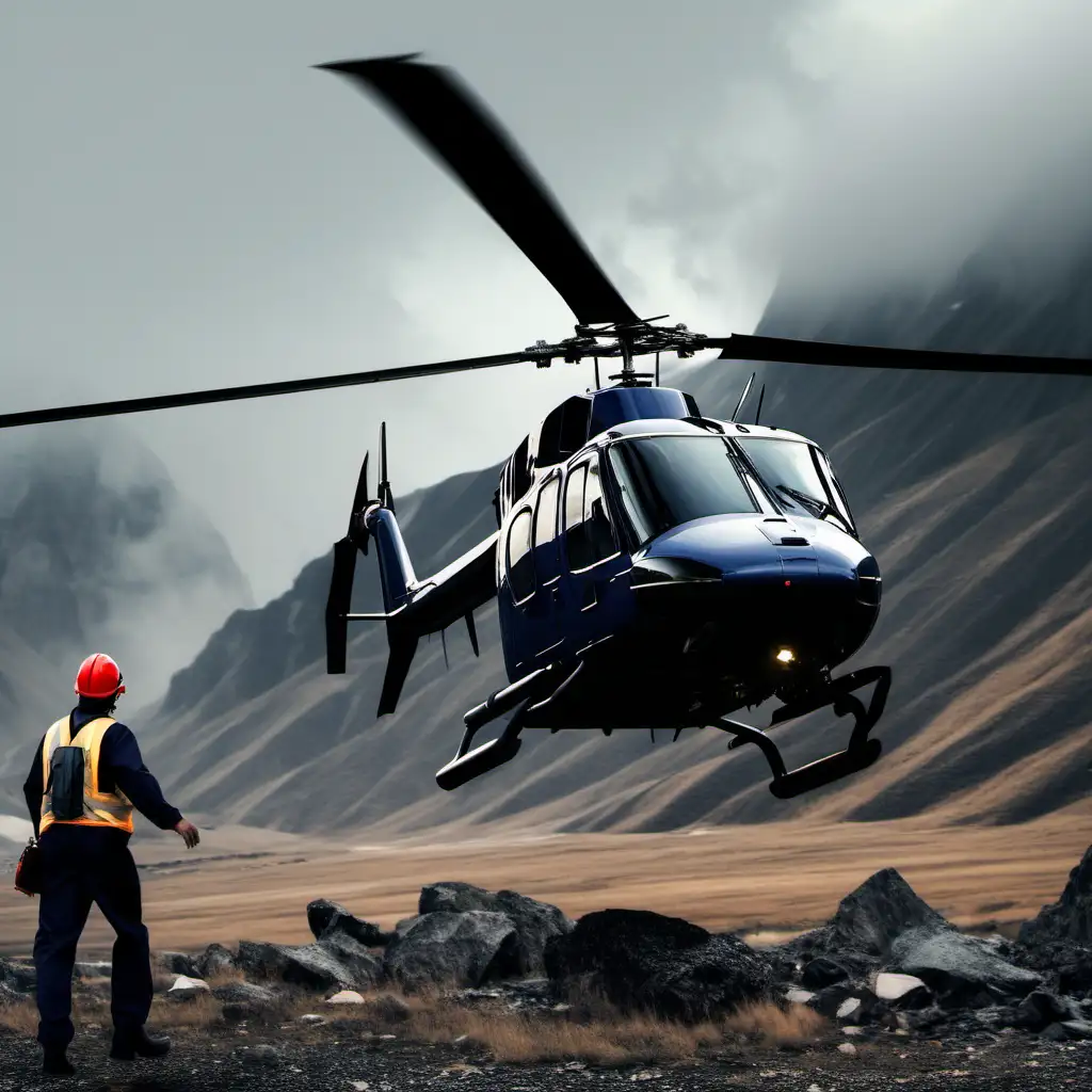 Helicopter Landing with Engineer in Rugged Mountain Region