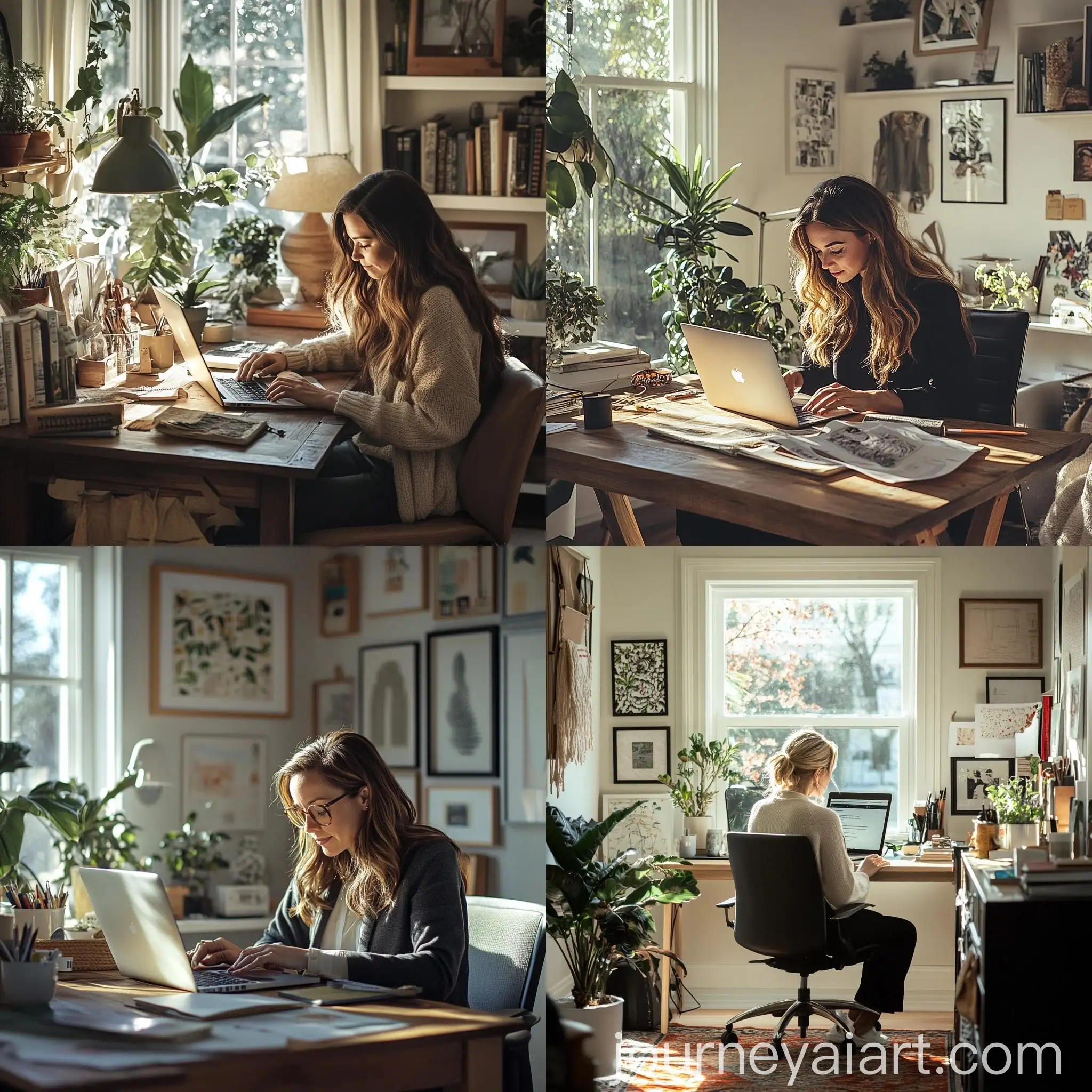 Peaceful-Home-Office-Woman-Working-on-Laptop
