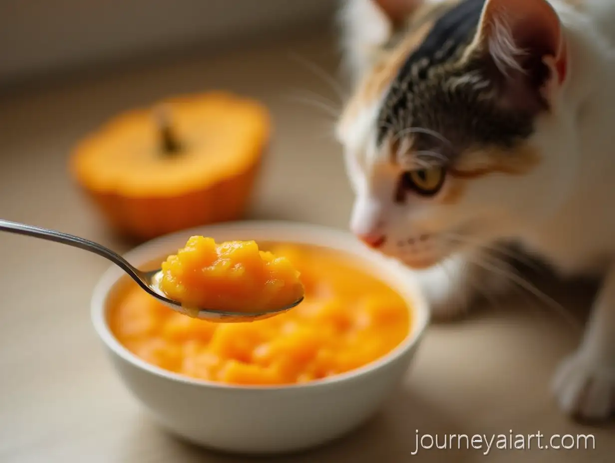 CuriousPumpkin-puree-and-cat-Cat-Sniffing-Spoonful-of-Pumpkin-Puree-in-Bowl