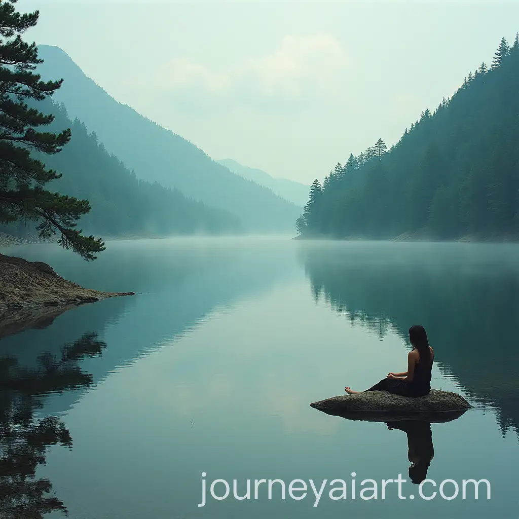 Cinematic-Japanese-Lake-Scene-with-Pine-Trees-and-a-Woman-Sitting-by-the-Shore