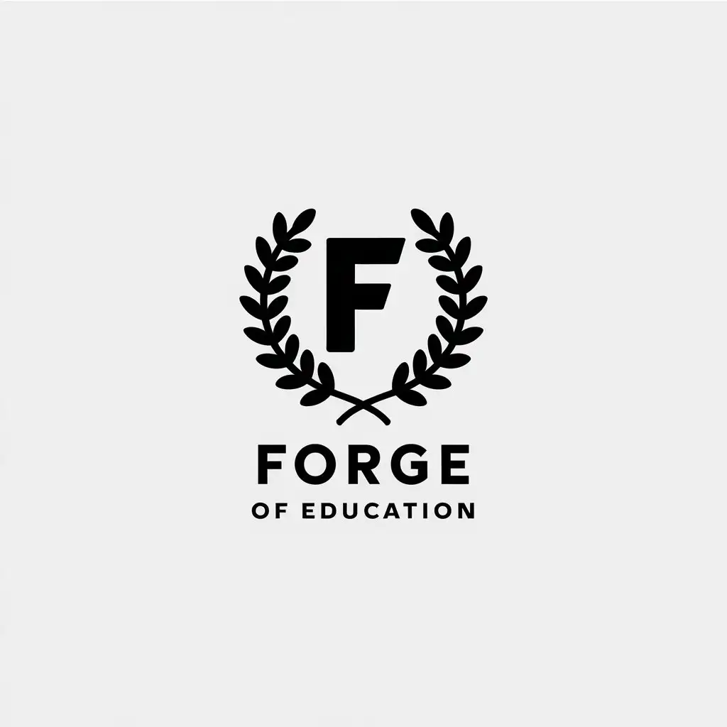 a vector logo design,with the text "Forge of education", main symbol:Draw a minimalistic and simple logo for an online school preparing for school exams, so the logo should be child-friendly, it should have a big letter F and wreaths like on the Fred Perry logo.,Minimalistic,be used in Education industry,clear background