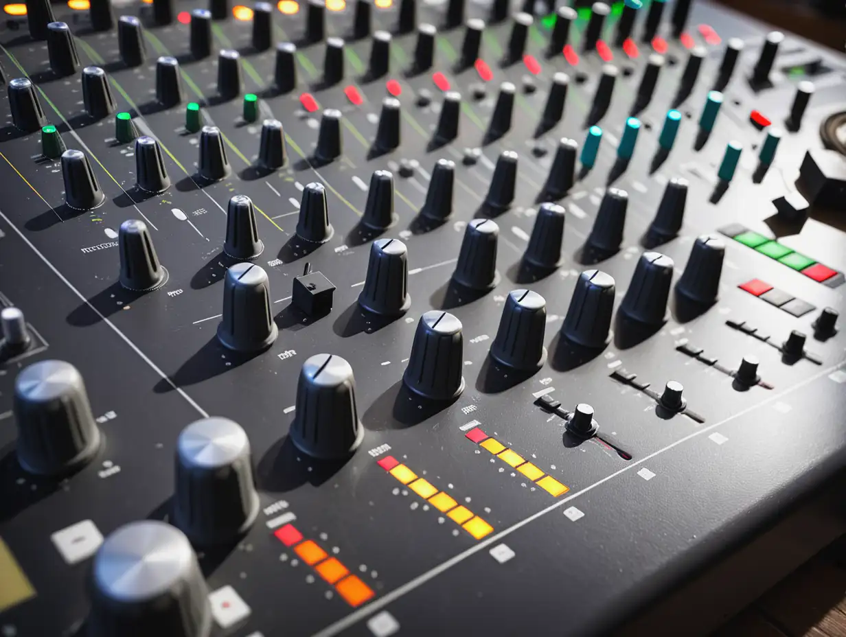 CloseUp of a Small Mixer in a Home Music Studio