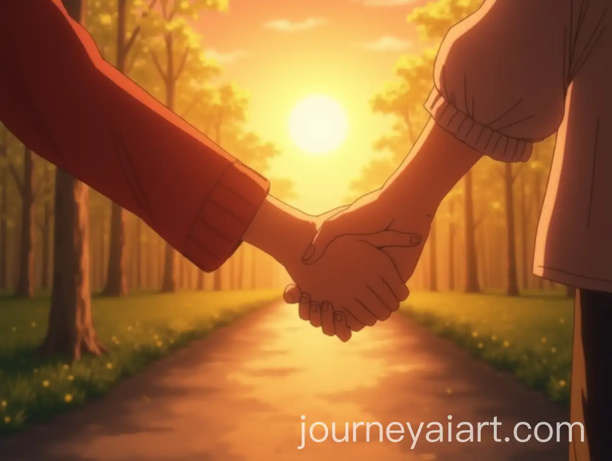 Child-and-Adult-Holding-Hands-at-Sunset-in-a-Park