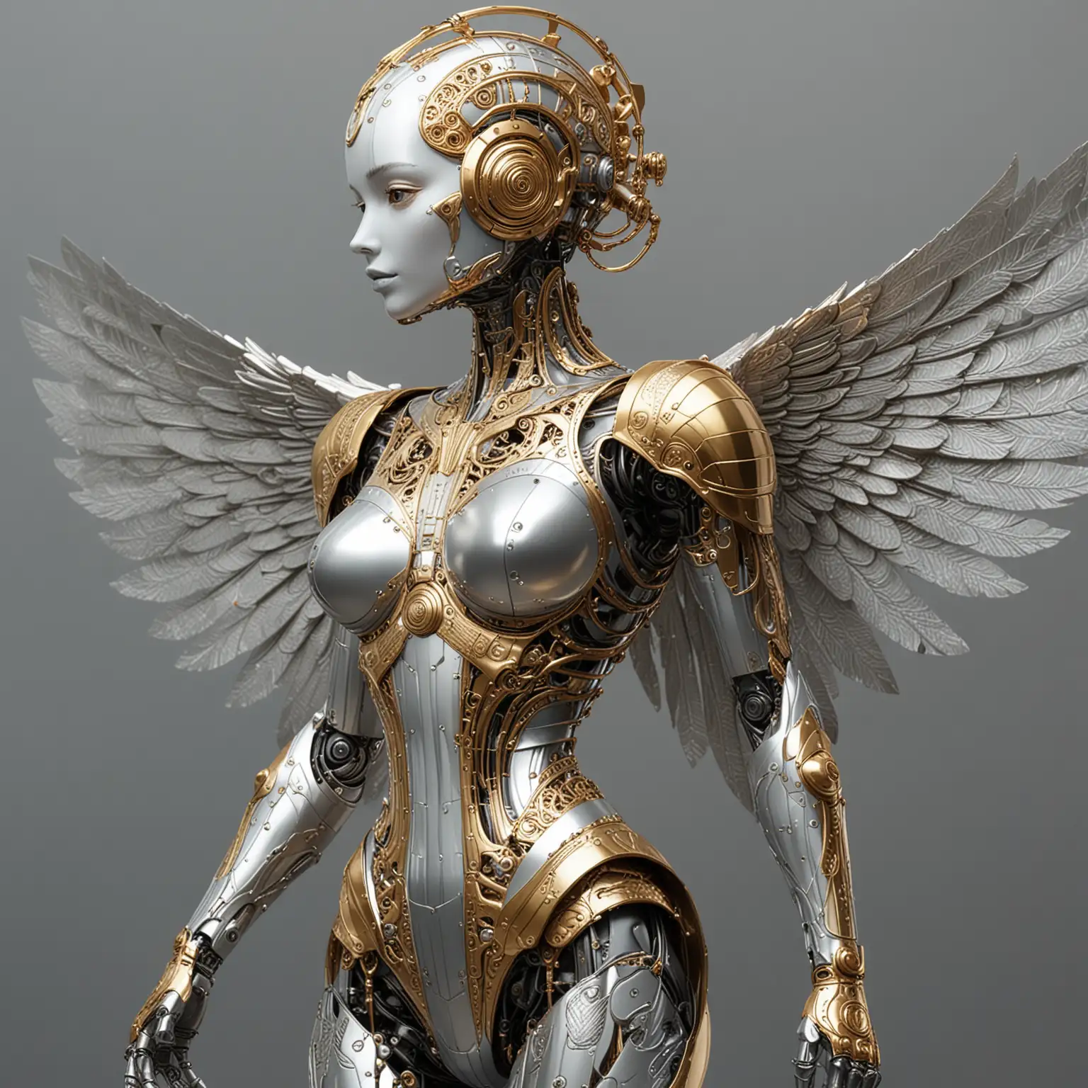 Silver-and-Gold-Winged-Armadillo-Robot-Woman-in-Space-Age-Style