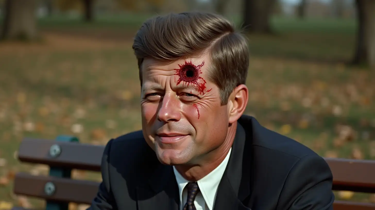 CloseUp of President John F Kennedy with Autumn Background and Emotional Expression