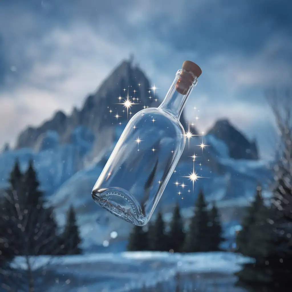 Bottle-Floating-in-Air-with-3D-Special-Effects-Against-a-Winter-Nature-Background