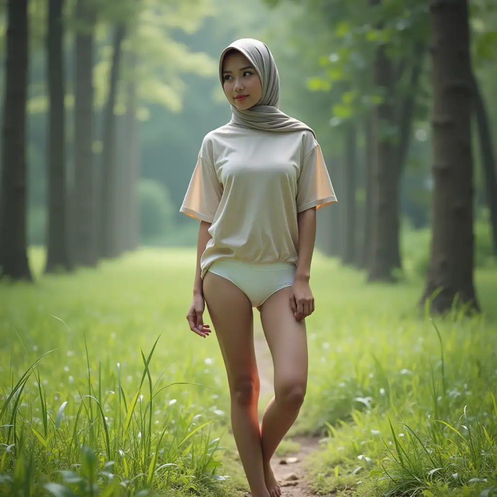 Indonesian-Woman-in-Hijab-Posing-in-a-Bright-Forest-Setting