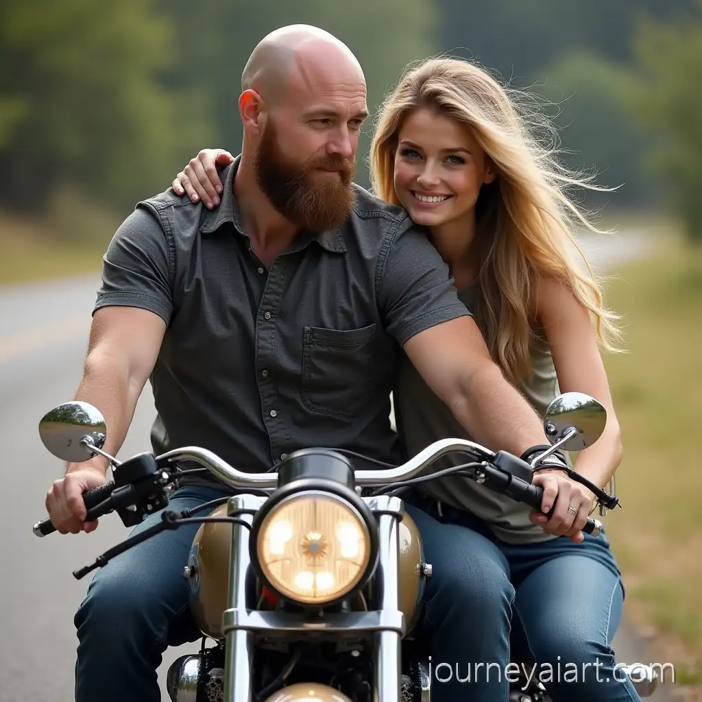 Bald-Man-and-Blonde-Woman-Riding-Yamaha-DragBald-man-blonde-woman-chopper-Star-1100-Chopper-with-High-Handlebars