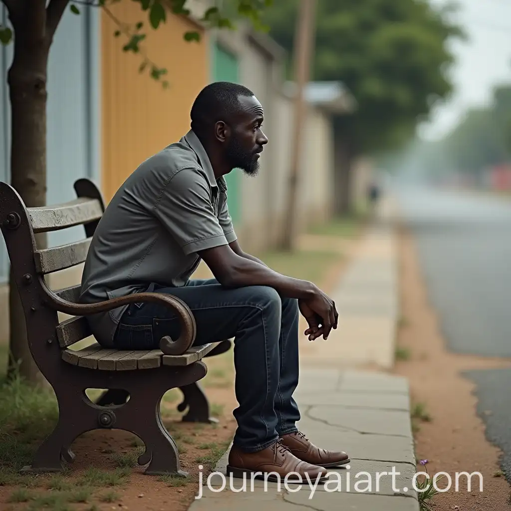 Sad-African-Man-Sitting-on-a-Bench-by-the-Side-of-the-Road