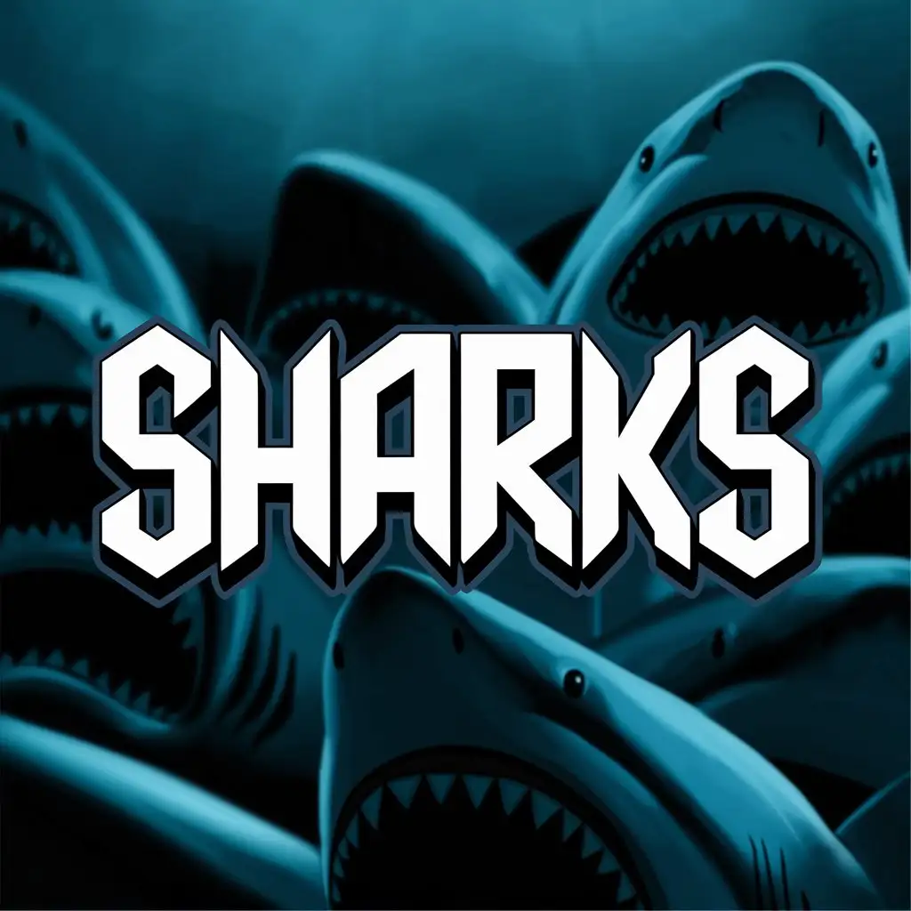 Bold White Sharks Text in Sharp Font