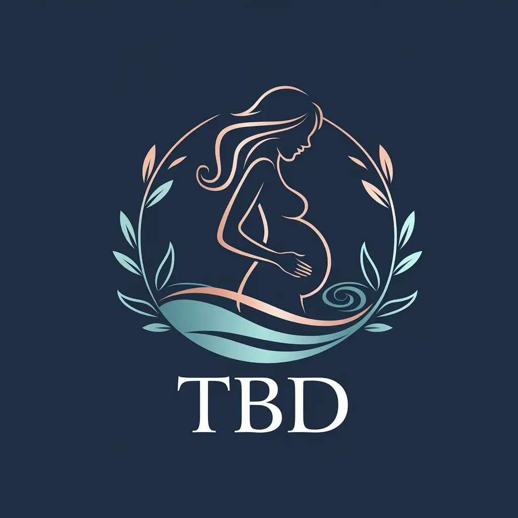 LOGO Design for TBD Luxurious Minimalist Birth Center with Silhouette of Pregnant Woman and Nature Elements