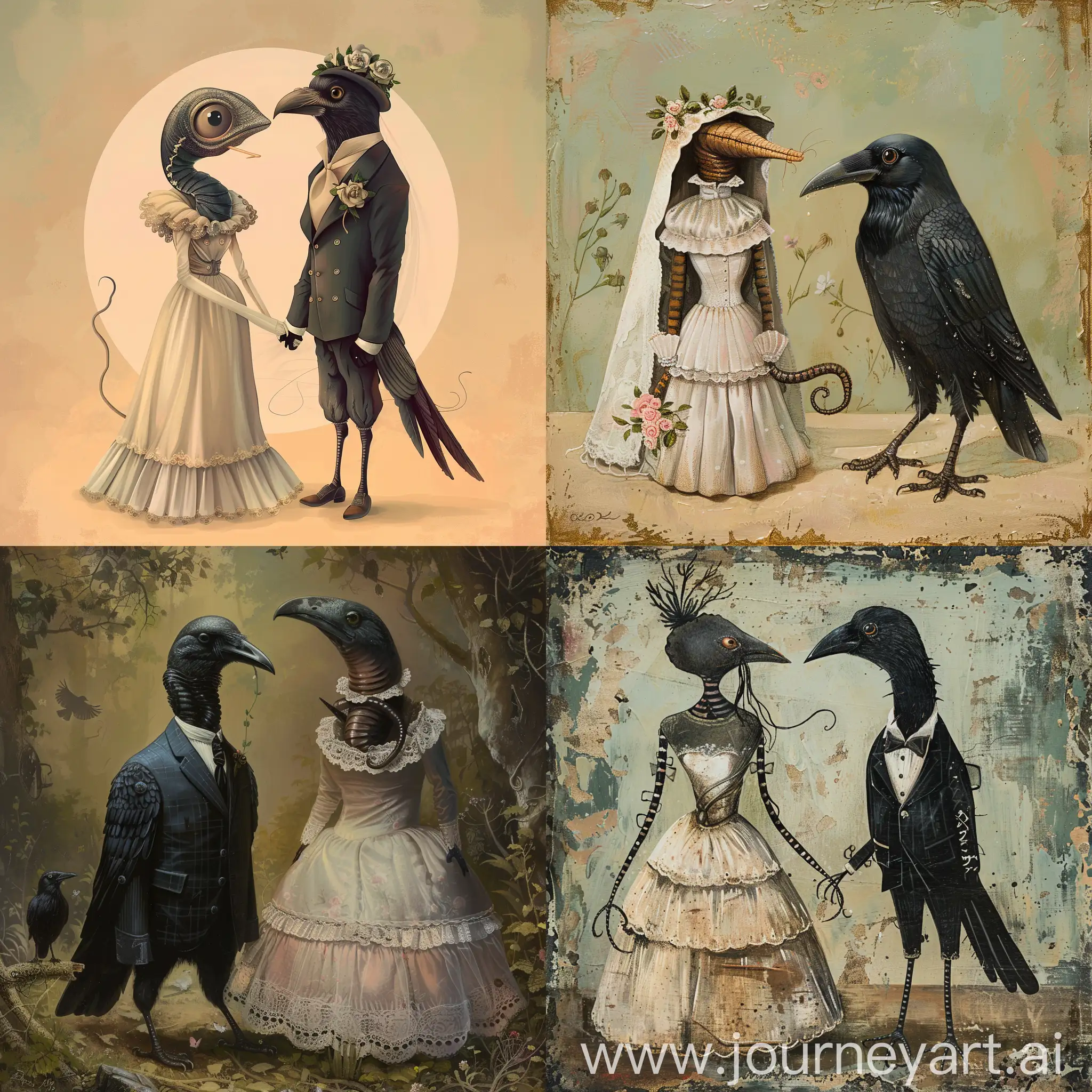 Earthworm-and-Crow-in-Wedding-Attire