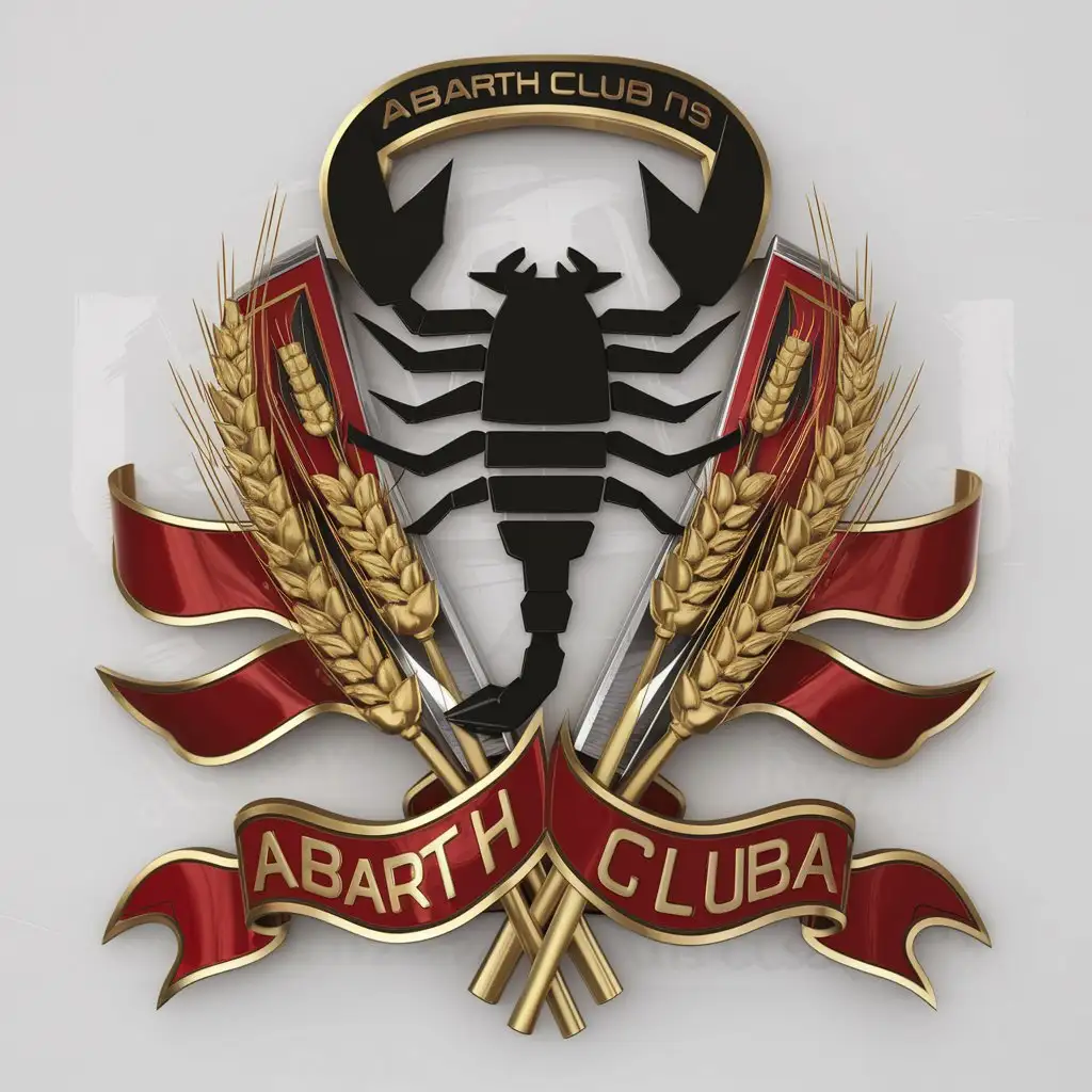 a logo design,with the text "Abarth Club Russia", main symbol:Scorpion, Fiat Abarth logo, two intersected cylinders, wrapped with wheat stalks and ribbons,complex,be used in Automotive industry,clear background